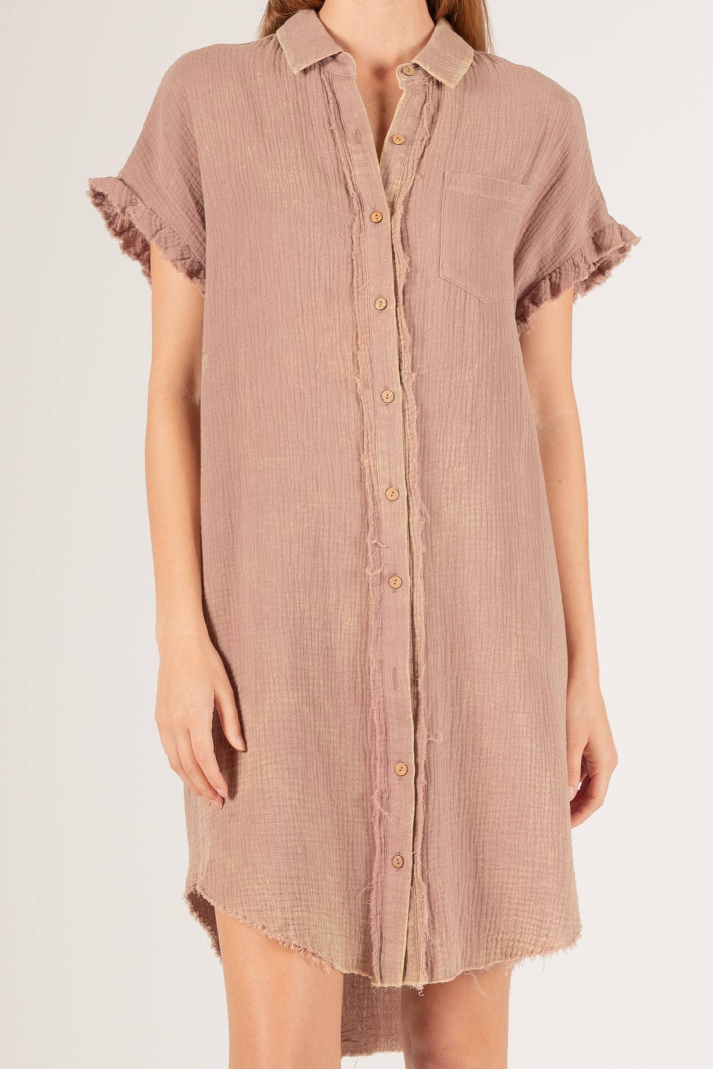 Before You Collection - Wholesale Dress - Women's - Washed Gauze Raw Edge Shirt Dress3