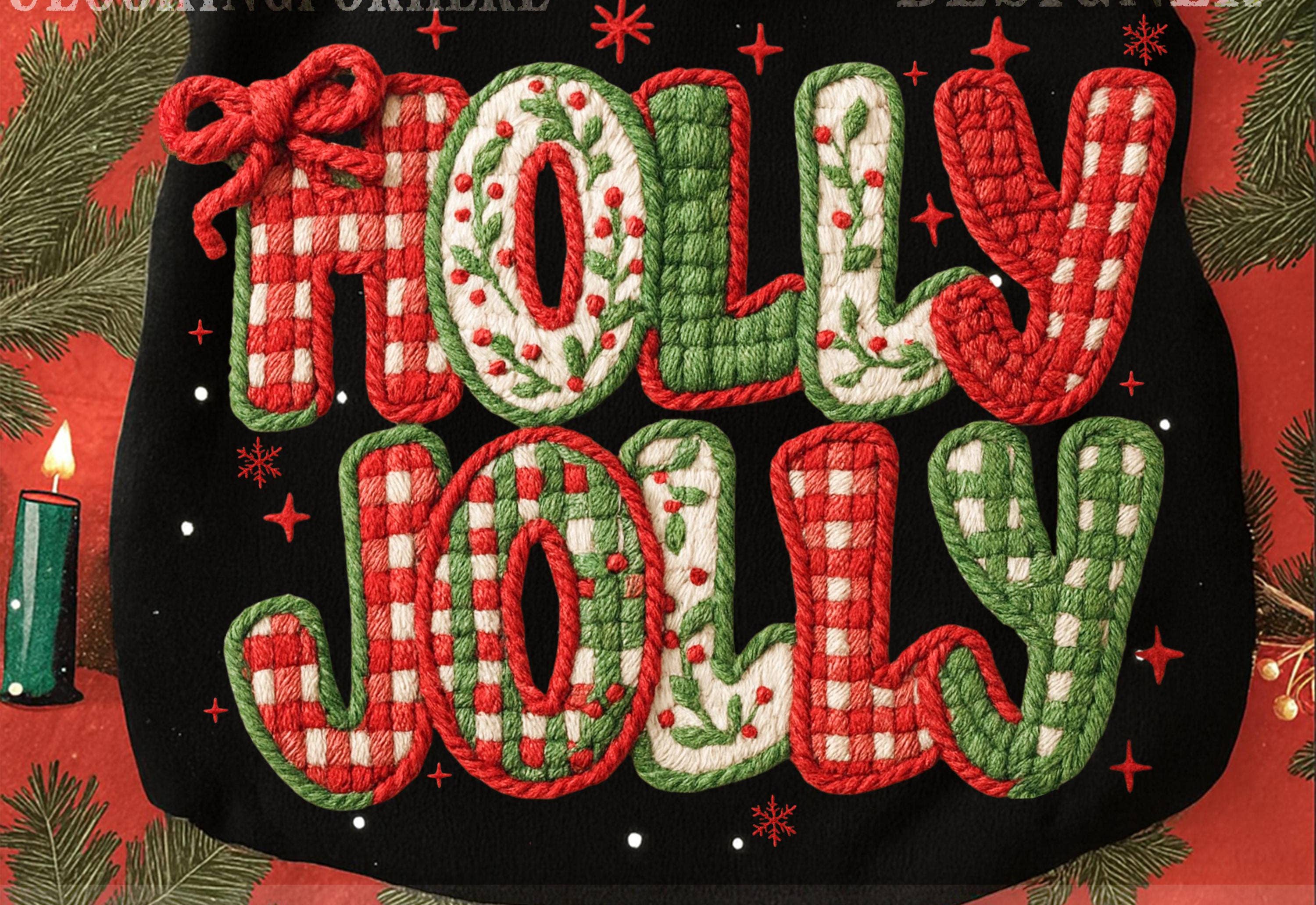 NVC Ecommerce LLC - Wholesale T-Shirt (Graphic) - Women's - Faux Yarn Crochet Holly Jolly Christmas Shirt & Sweatshirt0