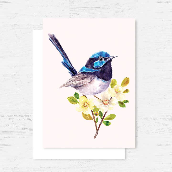 Blue Wren Greeting Card for wholesale by Breezy Bird Studio