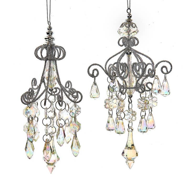 Metal Opalescent Chandelier W/ Gemstones Orns, 2/A for wholesale by Kurt S. Adler, Inc.