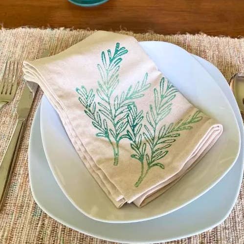 Ganesh Himal Trading – Guardanapo e pano de jantar por atacado – Pano de Cozinha em Algodão Feito à Mão com Estampa de Alecrim2