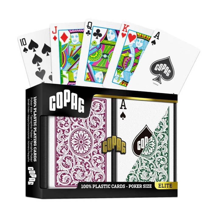 Copag Elite Poker Regular Index Double Plastic Playing Card Deck (Green & Burgundy) for wholesale by Cardshouse