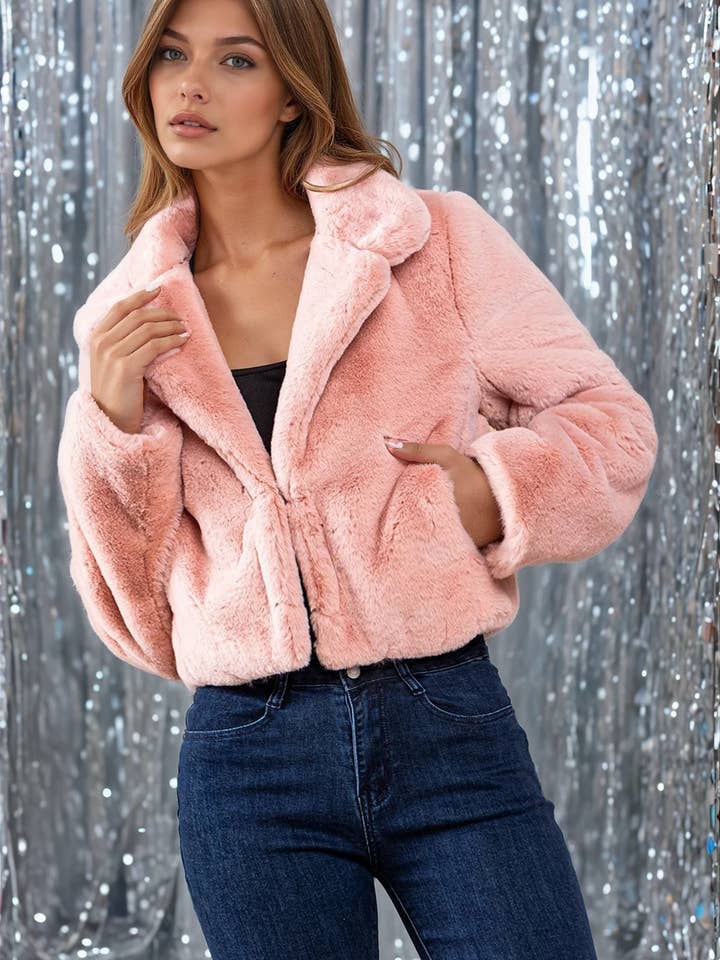 ULTRA BLØD PLYS PELS AFKORTET JAKKE 6374 MAUVE for engroshandel hos WISTERIA LANE