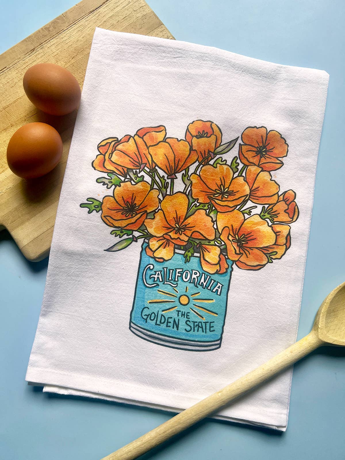 Brenna Daugherty Illustration - Wholesale Tea Towel - California Poppies Flour Sack Tea Towel1