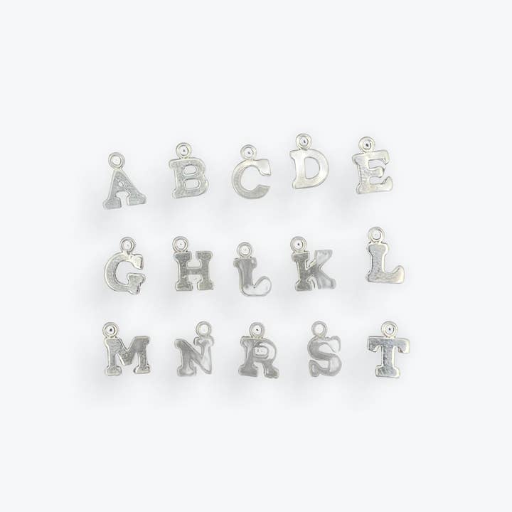 Letter Charms | 925 Sterling Silver Block Letter Charms | A to Z Letter Charms (0.5mm Thick) for wholesale by Purity Beads