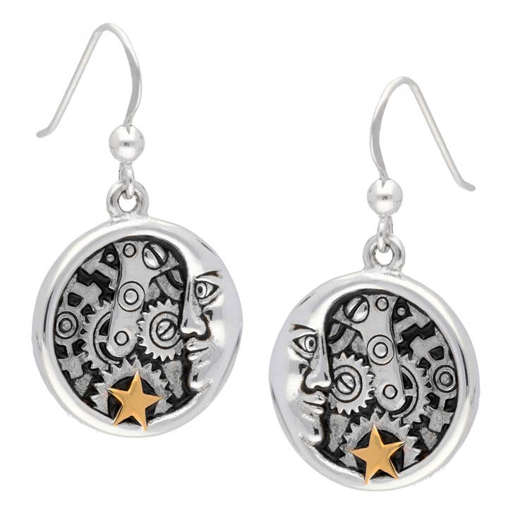 Boucles d'oreilles à crochet en forme de croissant lunaire Steampunk en argent sterling pour la vente par Silver Insanity