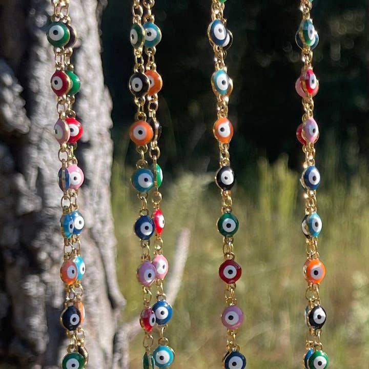 Guzel Handcrafts - Wholesale Suncatcher - Evil Eye Nazar Boncuk Chain Rearview Mirror Hanging Rainbow Suncatcher Car Charm Mal de Ojo Gift Box -- Quick Ship! -- Gold or Silver Chain