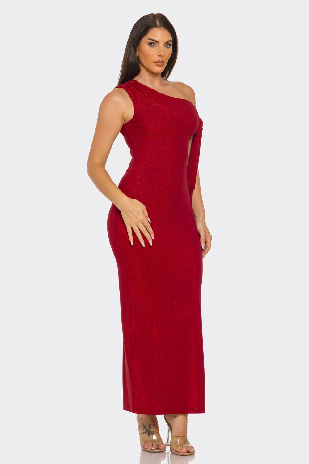Julia by LoveJ - Wholesale Dress - Women's - Asymmetric One Shoulder Tie Side Slit Maxi Dress 6