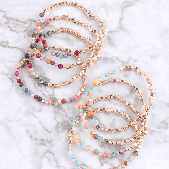 Brass, Stone, Glass Four Set Beads Bracelet for wholesale by MYS Wholesale Inc