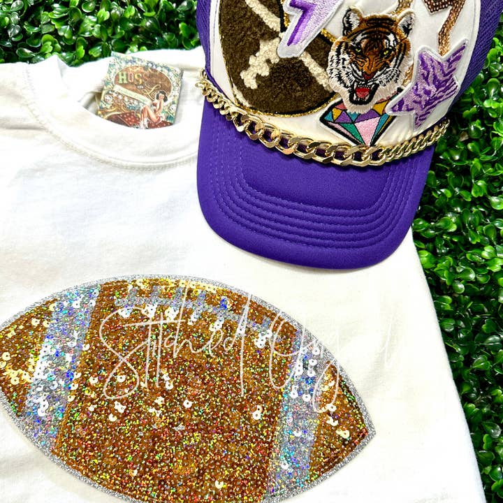 Stitched Originals - Wholesale Patch - Gold Football Sequin Patch, Iron on Patch, Sequin Patch 1