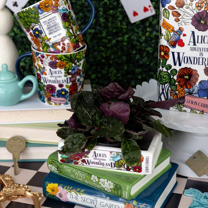 Steel Mill and Co. - Wholesale Plant Pot - Stacked Books Planter, Alice/Wind in the Willows/The Secret