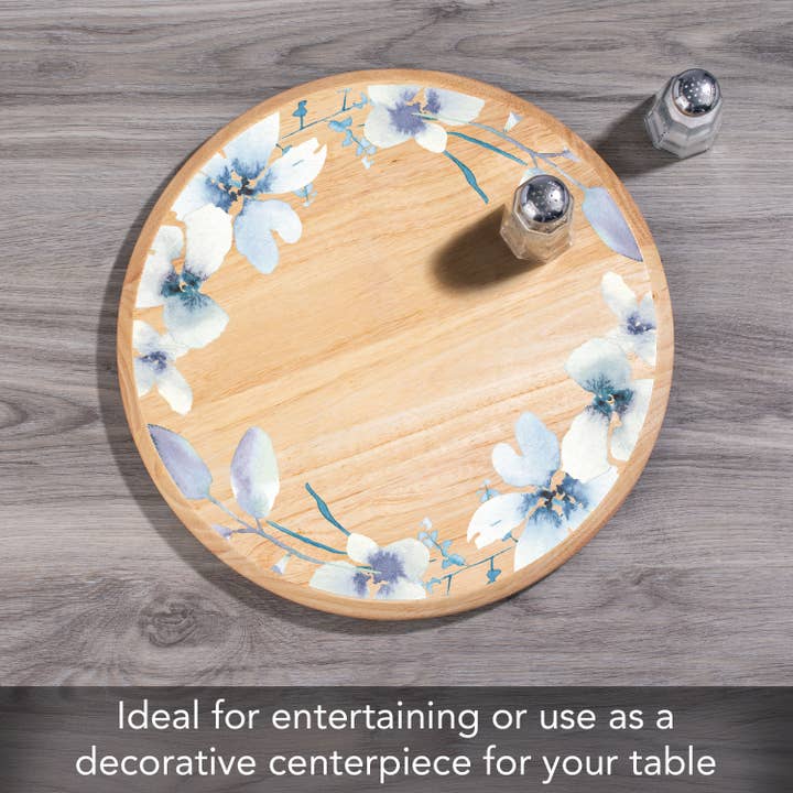 CounterArt/Highland Home/Thirstystone/CoasterStone – wholesale Lazy Susan – "White Floral Wreath" Rubber Wood Lazy Susan Turntable 14"4