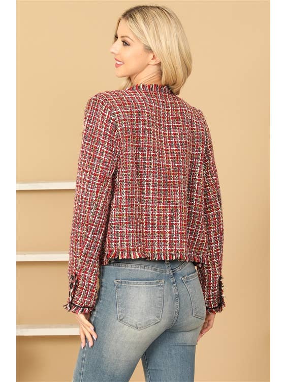Red Multi Pocket Ptch Knitted Jacket for wholesale on Faire