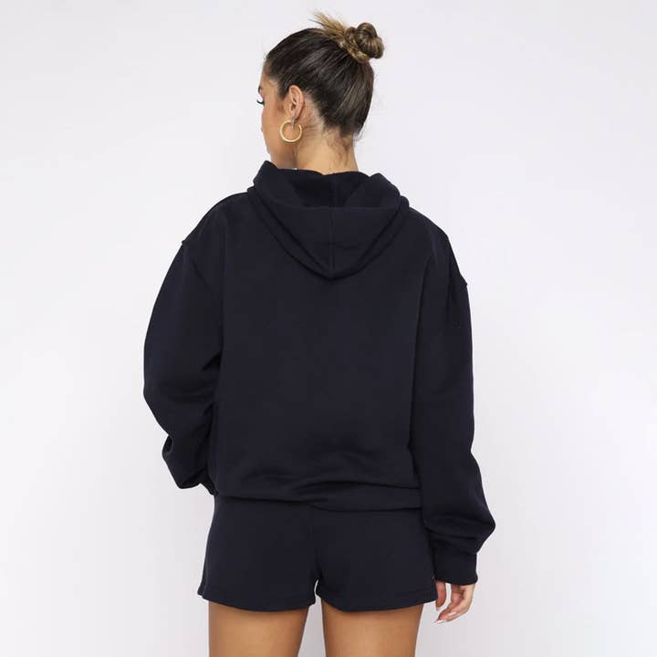 HIDDENBRAND - Wholesale Lounge Set - Women's - Oversized hooded sweatshirt and short 2 piece set outfits2