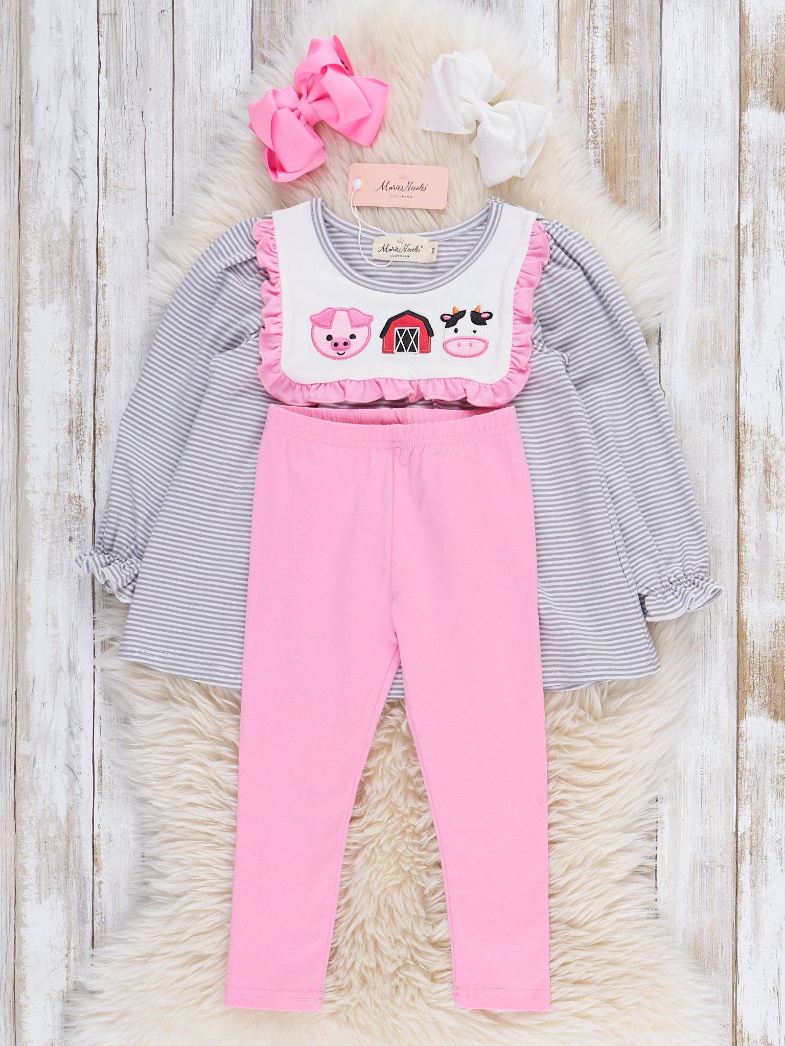 Marie Nicole Clothing - Wholesale Top & Leggings Set - Kids - Country Critters Embroidered Outfit2