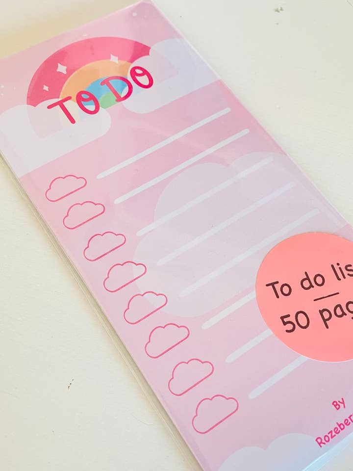 Pink rainbow to do list notepad, 3.9x8.3 in. for wholesale by Mushiesadventures