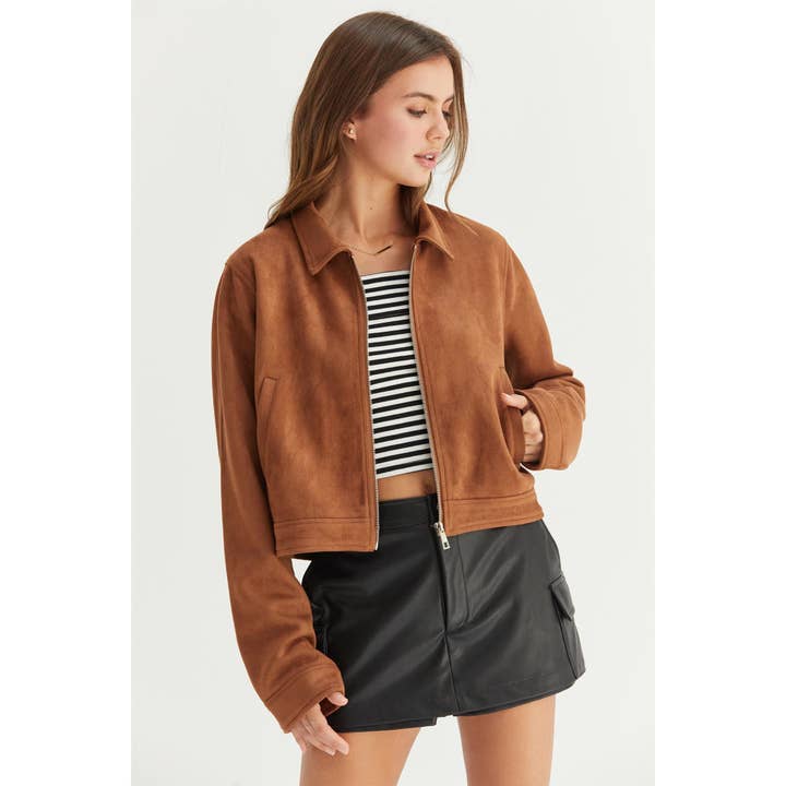 HYFVE - Wholesale Jacket - Women's - HF24F590-CROPPED FAUX SUEDE ZIP-UP JACKET