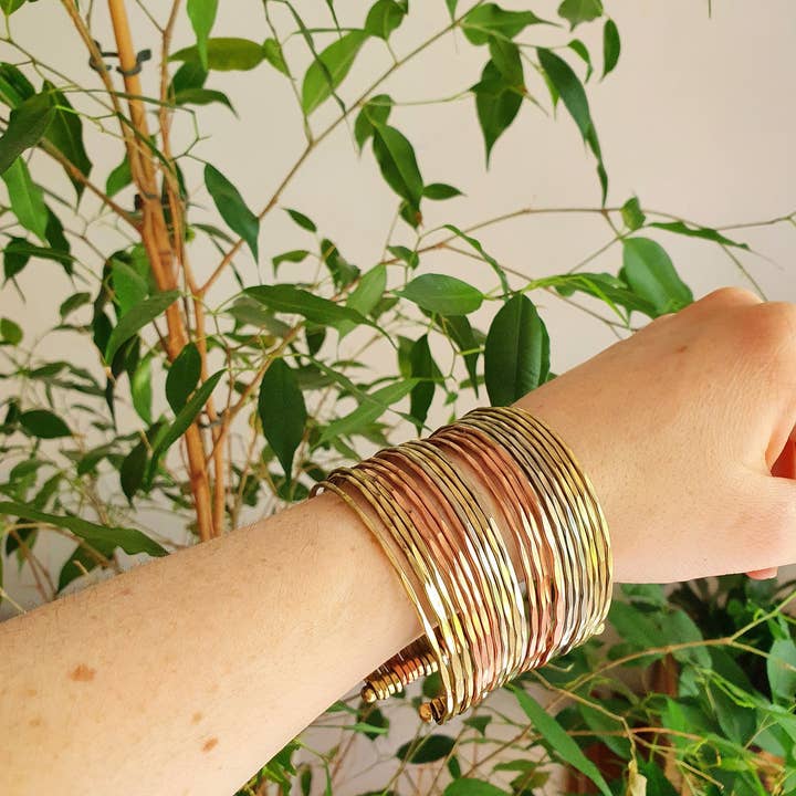 Kaali Boutique - Wholesale Cuff Bracelet - Textured Brass Cuff Bracelet / Mixed Metals Brass Copper Silver / Boho / Ethnic / Rustic / Bohemian / Hippie / Gypsy / Jewellery4