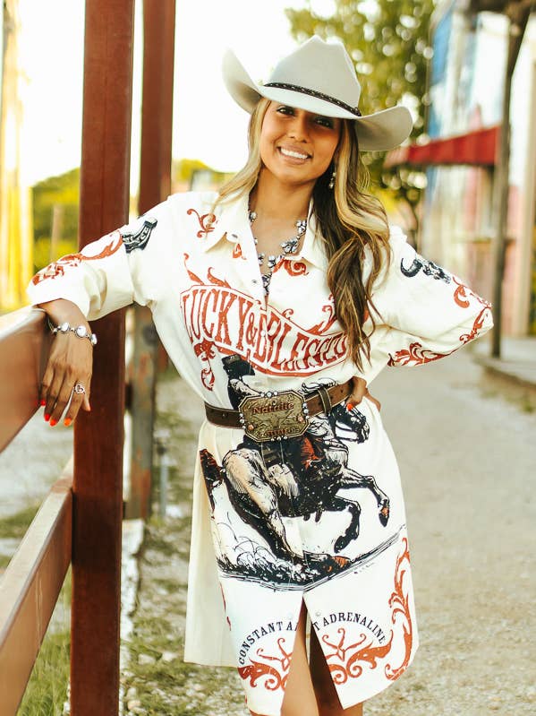 Lucky Horse Rider Pearl-jurk met drukknoopsluiting voor wholesale door LUCKY & BLESSED