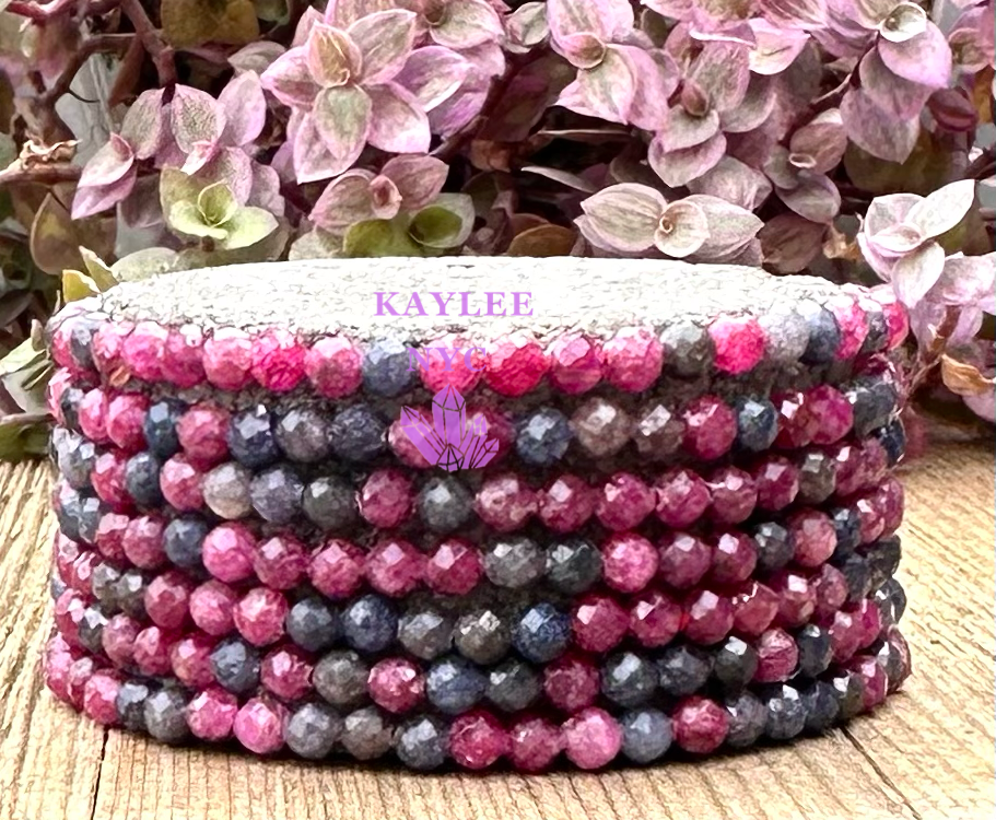 KayleeNYC - Wholesale Beaded bracelet - Natural Faceted Ruby & Sapphire 4mm 7.5” Bracelet1