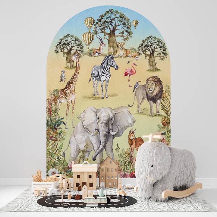 Safari Djur Bågväggklistermärke, Savann Avtagbar Dekal för wholesale av SimurgWallArts