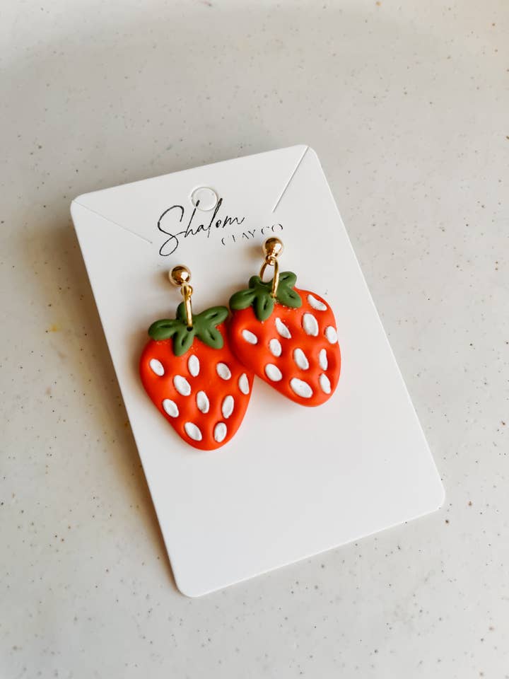 Sweet Strawberry Earrings I Valentines Earrings for wholesale by Shalom Clay Company