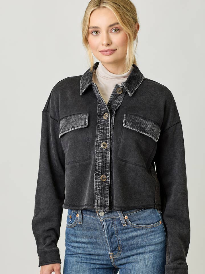 61186 Washed Terry Cropped Jacket for wholesale by Mystree