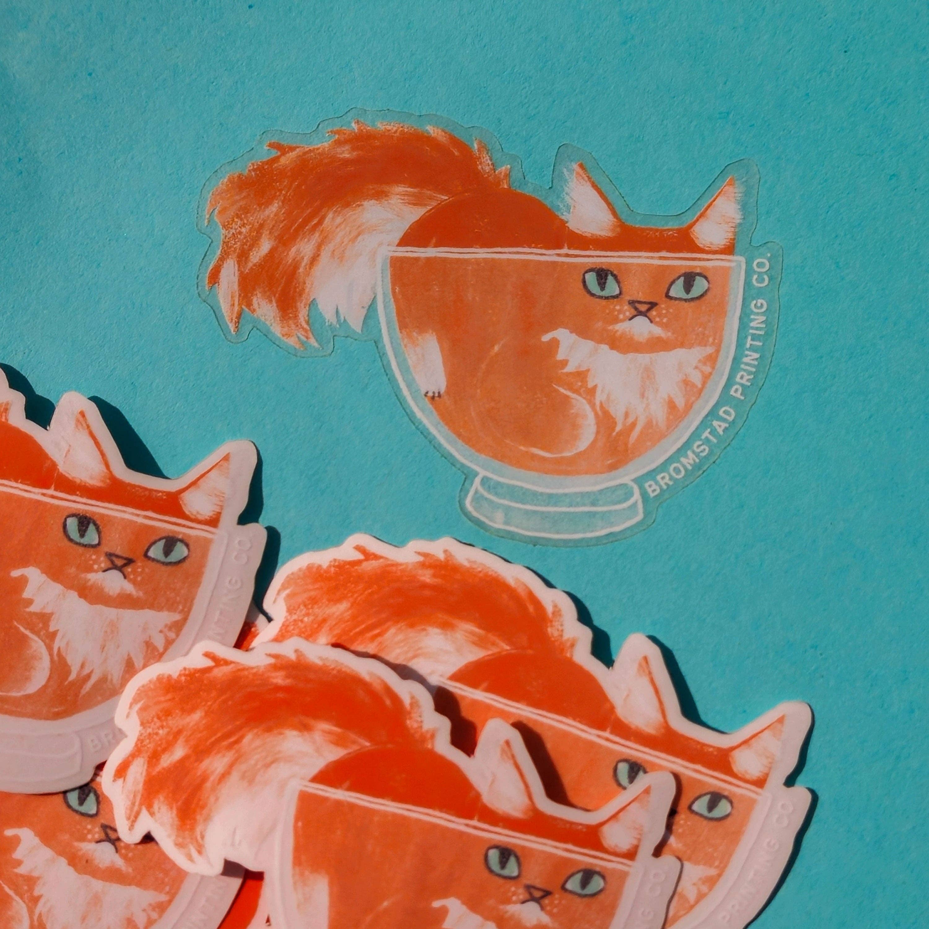 Bromstad Printing Co. - Wholesale Sticker - Orange Cat in a Bowl Clear Sticker1