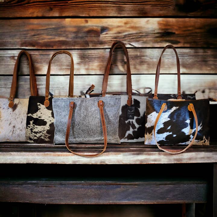 Ranch Junkie - Wholesale Tote Bag - Women's - Genuine Cowhide Large Tote Highlands Black Cowhide Tote