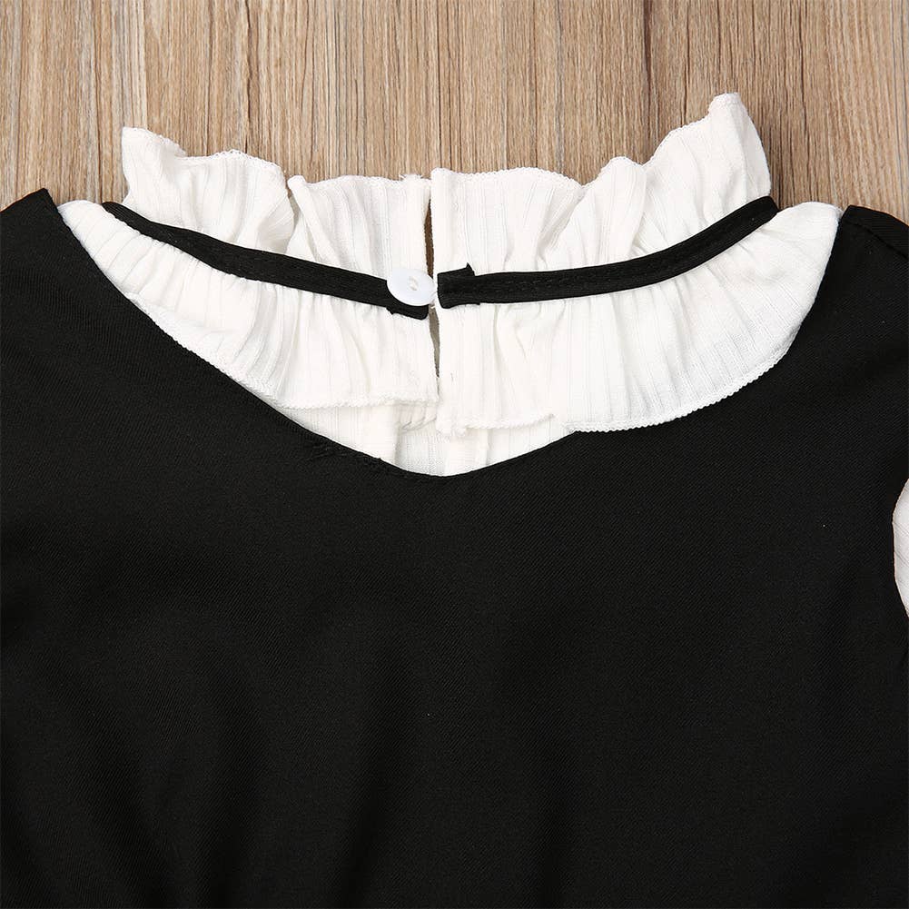 Fennco Styles – Conjunto de camisola e calças – criança por atacado – Conjunto de Roupa de Menina 3pcs Preto & Branco1