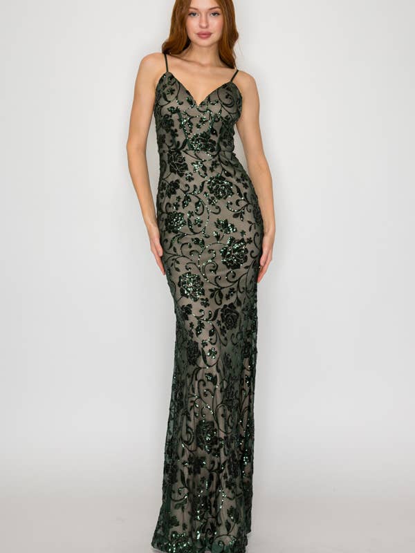 CD30895: FLORAL SEQUIN CORSET MAXI DRESS for wholesale by Lovesome