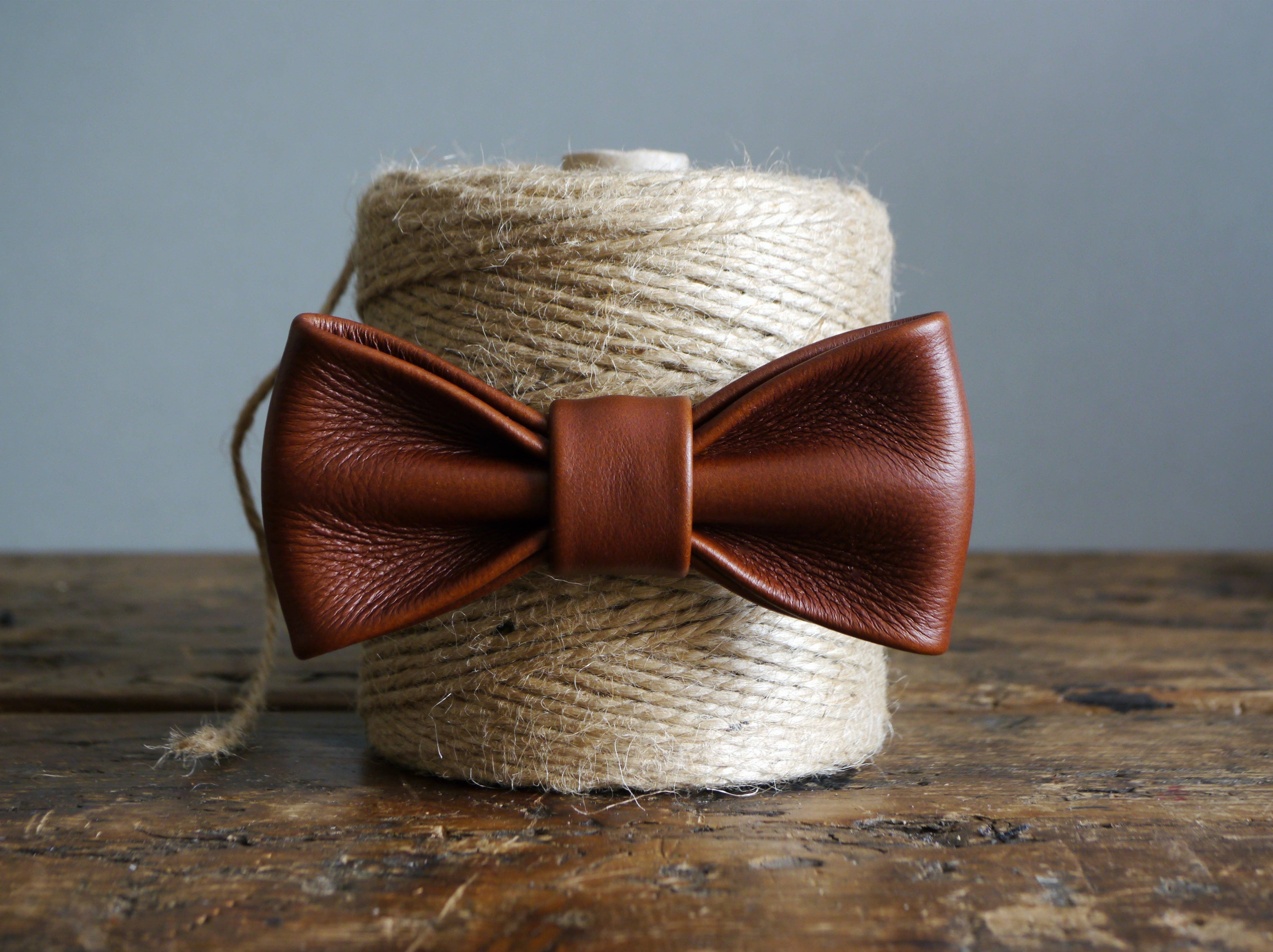 Kingsley Leather - Wholesale Bow Tie - Men's - Leather Bow Tie - Dark Tan2