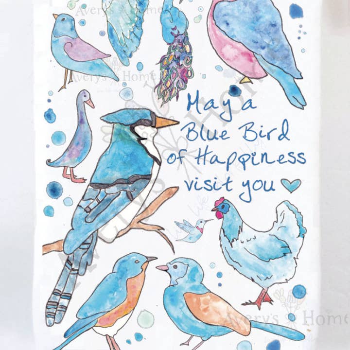 Avery's Home - Wholesale Tea Towel - Blue Birds of Happiness Tea Towel