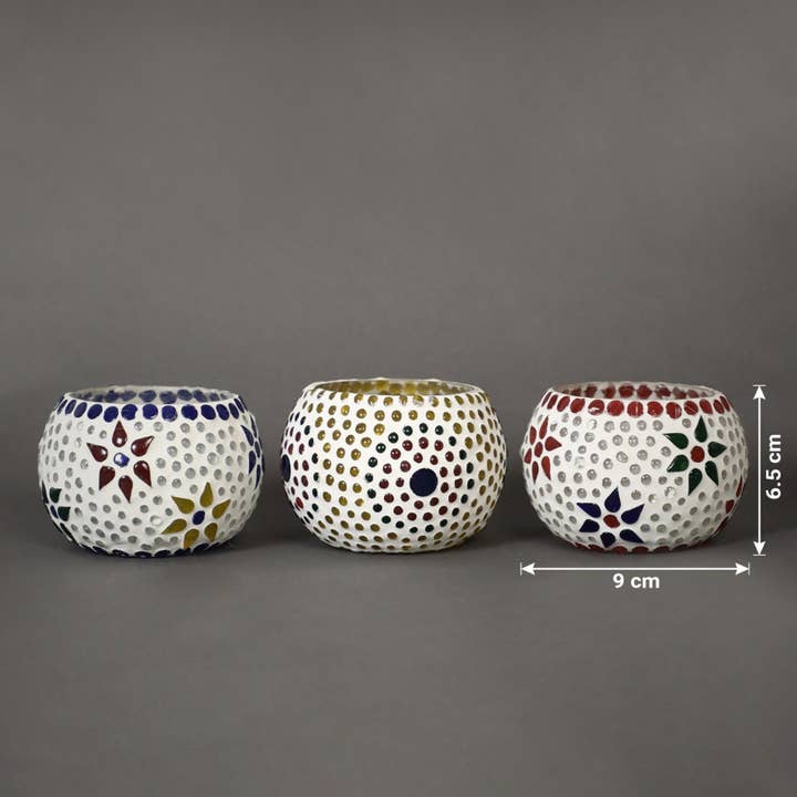 Plutus imports - Wholesale Candle Holder - Set of 3 Mosaic Glass Votive Candle Holders | Handmade color2