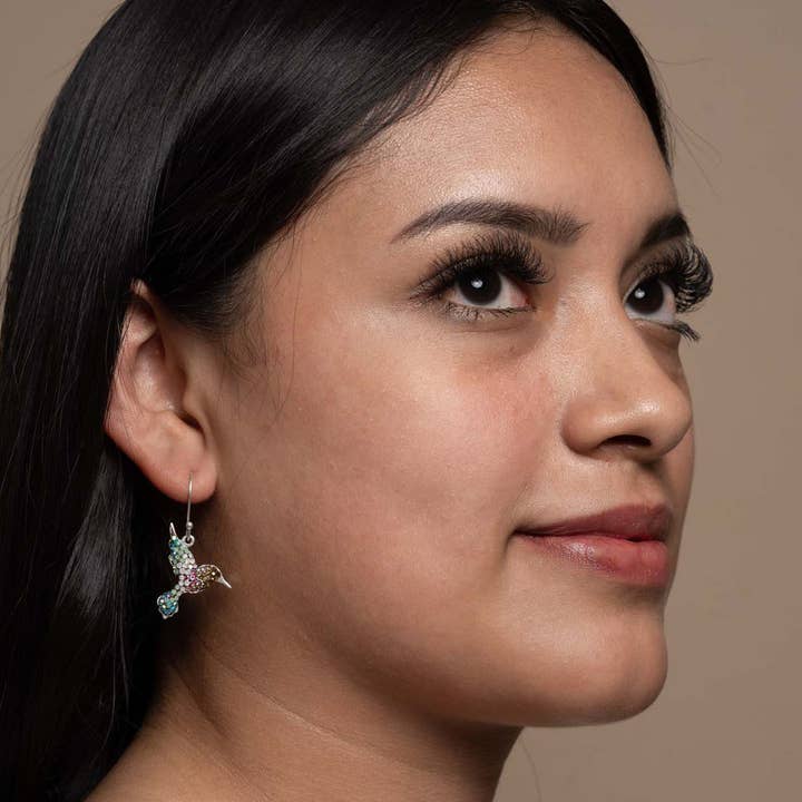 Mosaico Jewels - Wholesale Dangle Earrings - PE-8117 / CRYSTAL & SILVER COLIBRI EARRINGS2