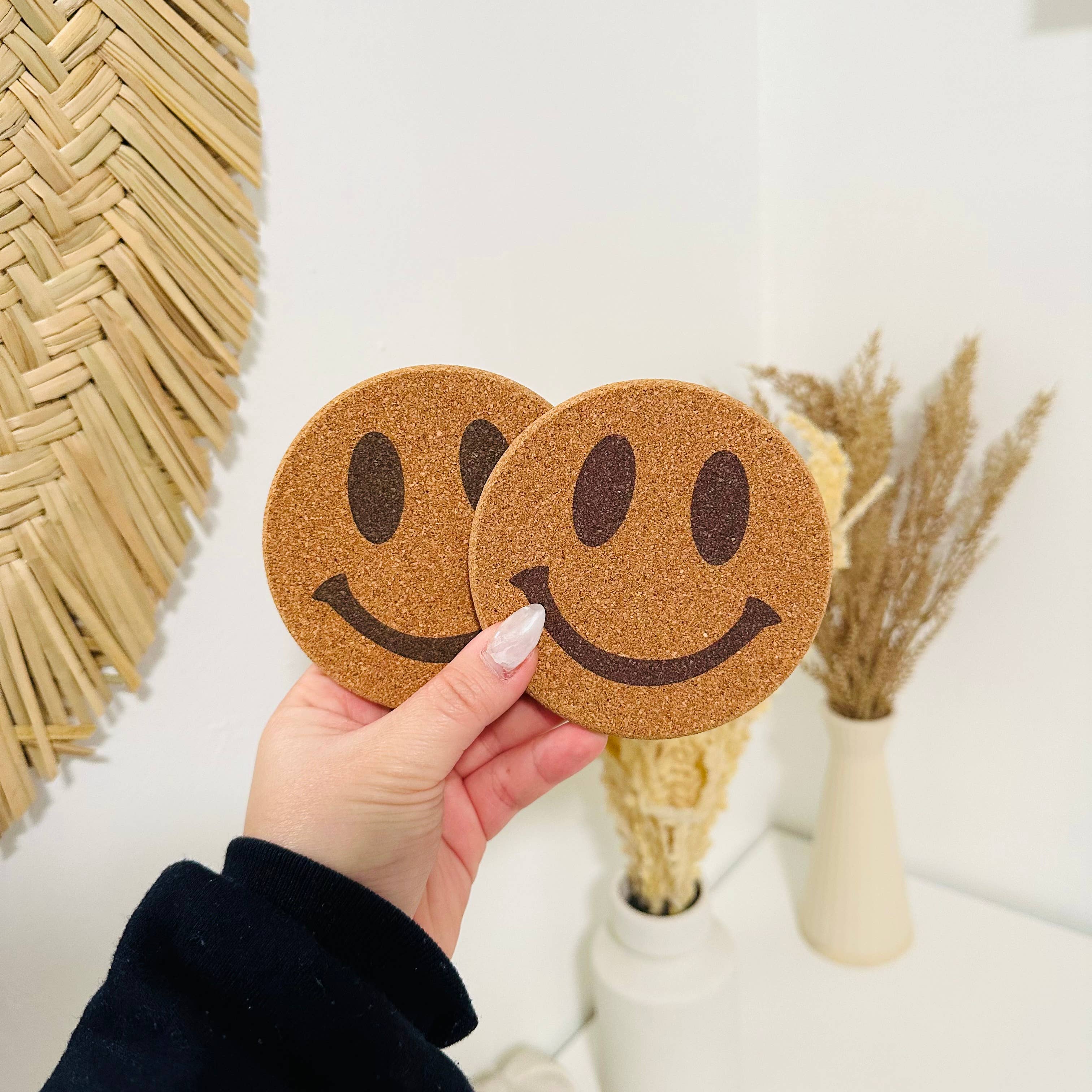 KuriArt Designs – wholesale Coasters – Drink Cork Coaster | Coffee Coaster | Smiley Face Coaster5