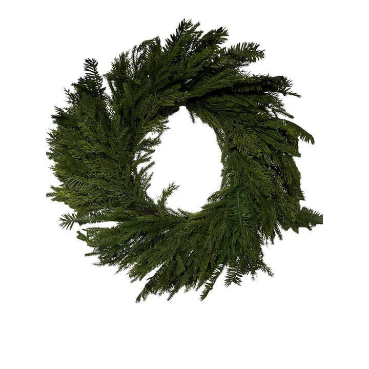 Real Touch Fir/Cedar/Fern 30" Wreath - Green for wholesale by CMC Wholesale