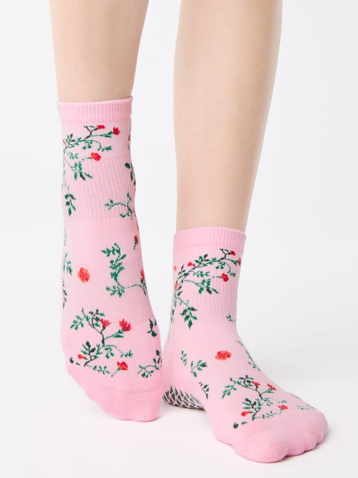 Dames Rose Garden Enkel Grip Sok – Antislip Katoenmix voor Pilates & Barre voor wholesale door Pointe Studio