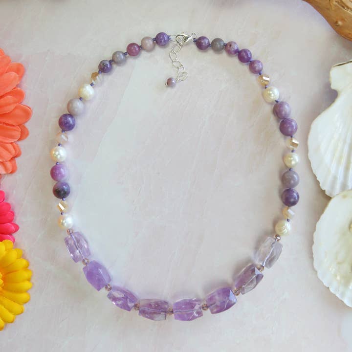 Lavender Jade and Cultured Pearls Necklace for wholesale by IST Jewelry