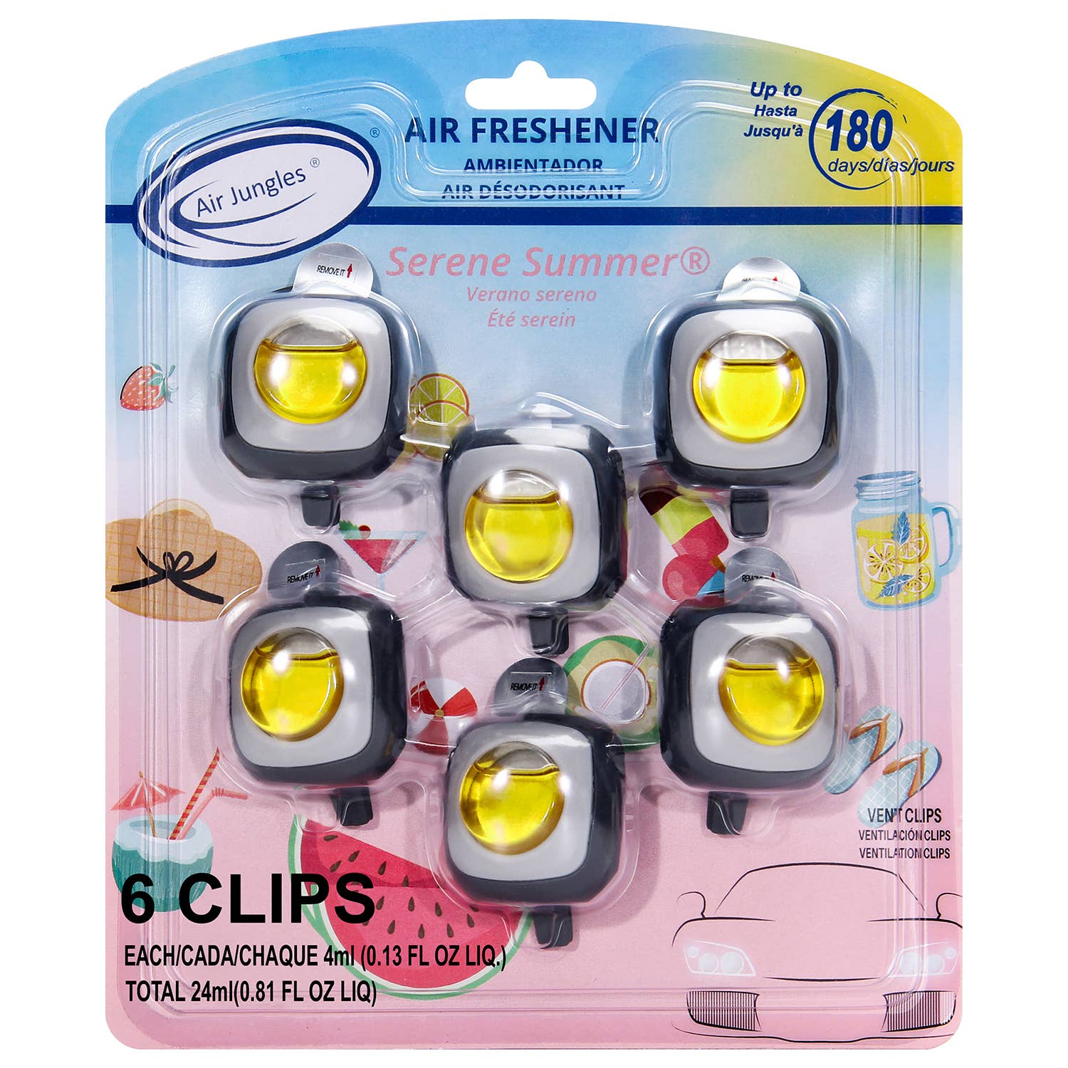 Air Jungles – wholesale Luftrenare för bil – Unisex – Air Jungles bilparfym med ventilklämmor, 6-pack6