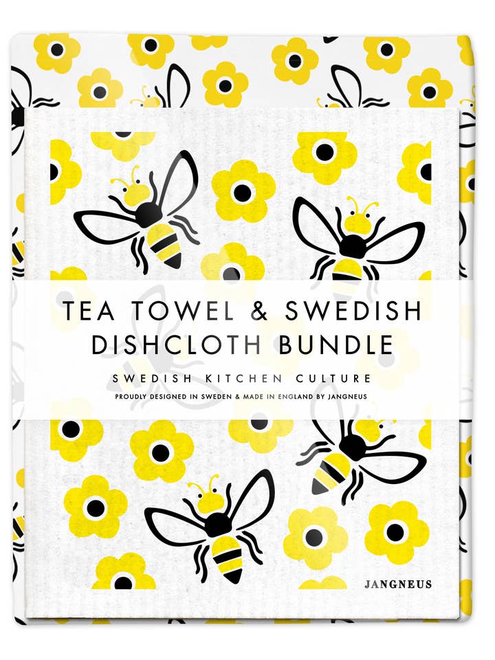 Swedish Dishcloth & Tea Towel Bundle - Bees - Yellow for wholesale by Esthetic Living