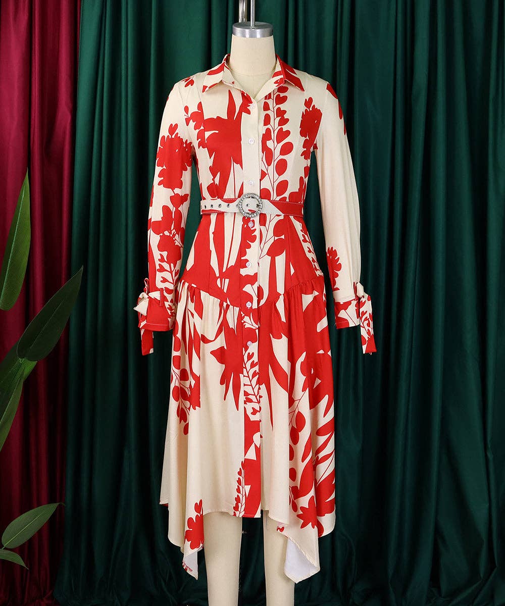 Red Draped Cowl Neck Print Maxi Dress for wholesale on Faire3