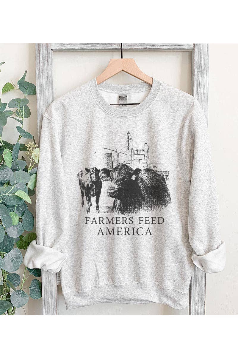 COLORBEAR - Wholesale Graphic Sweatshirt - Women's - FARMERS FEED AMERICA,COWS UNISEX FLEECE SWEATSHIRT,GRAPHIC0
