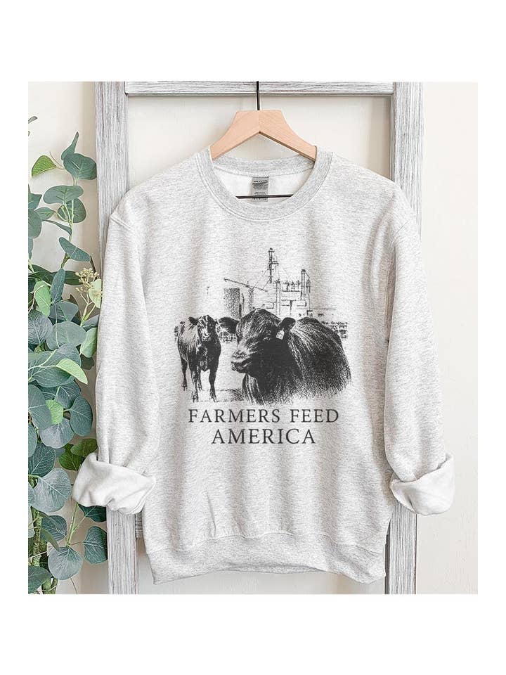 COLORBEAR - Wholesale Graphic Sweatshirt - Women's - FARMERS FEED AMERICA,COWS UNISEX FLEECE SWEATSHIRT,GRAPHIC