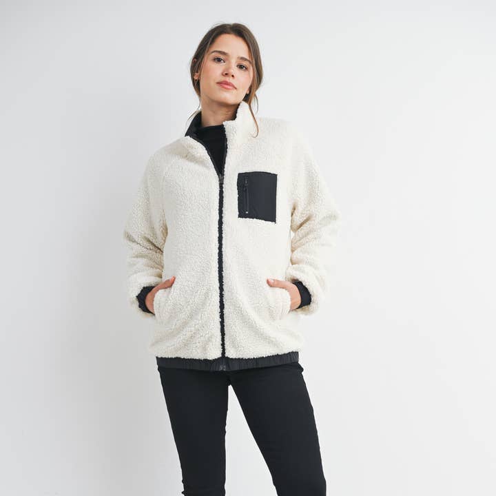 Teddy Fleece Zip-Up Maternity Jacket for wholesale by Hello Miz