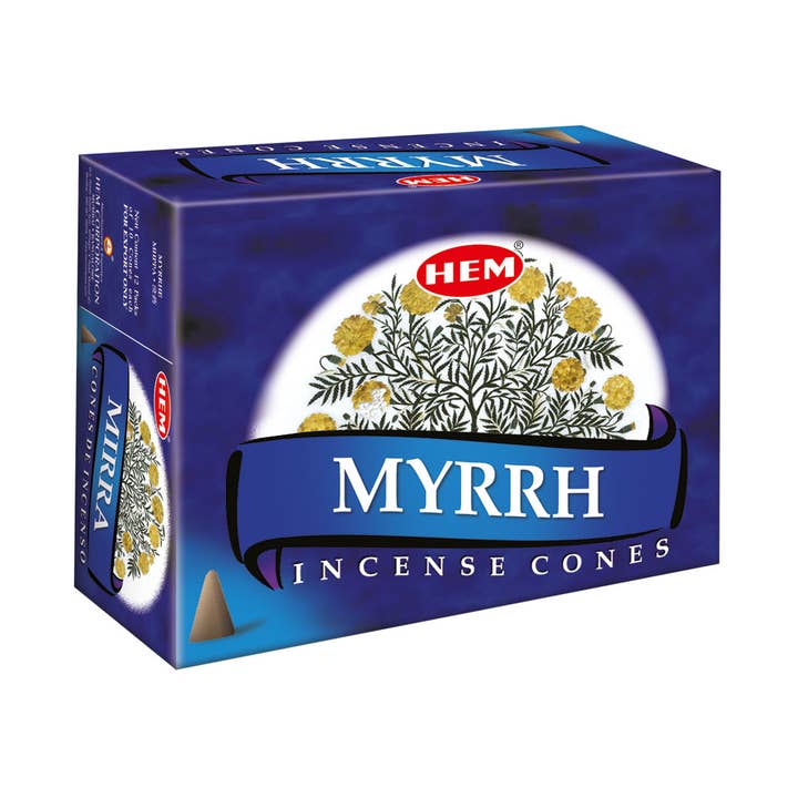 HEM Myrrh Incense Cones - Cone Pack (12 Packs × 10 Cones) for wholesale by Garland of Letters Bookstore