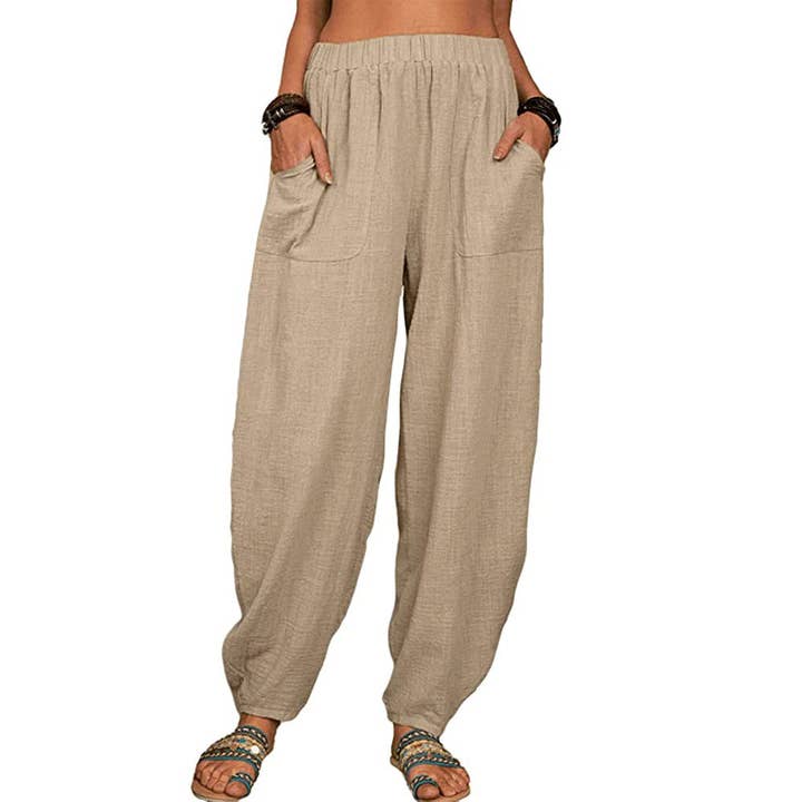 HIDDENBRAND - Wholesale Pants - Women's - Leisure cotton blend drawstring harlan pants