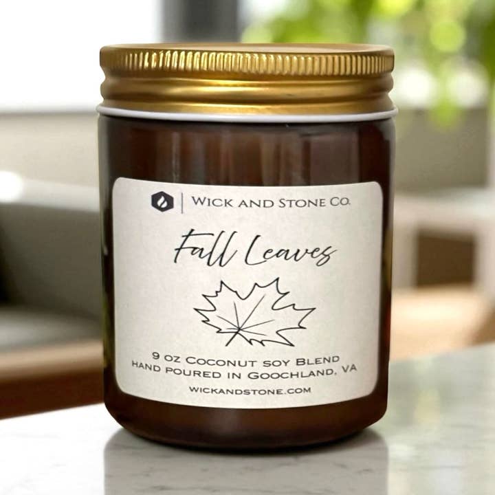 Fall Leaves 9 oz Soy Coconut Wax Candle for wholesale by Wick and Stone Candles