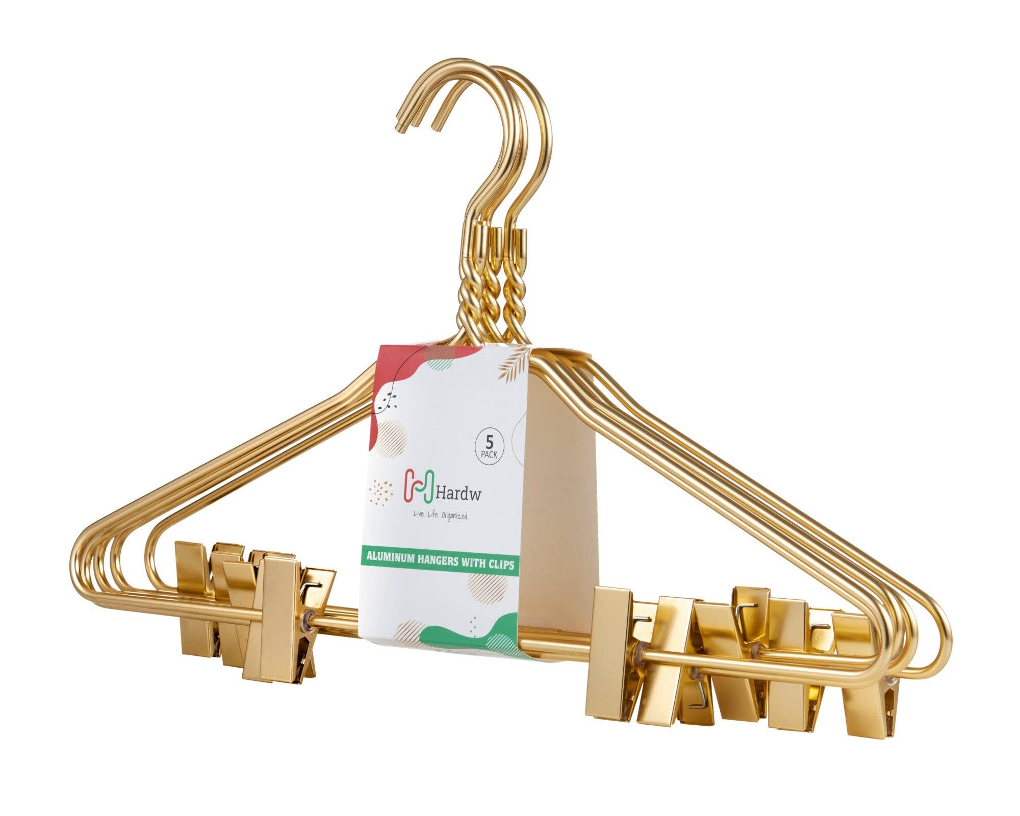 DEILSY - Vente Cintres - Cintres en aluminium doré avec pinces (5 pièces par emballage)9