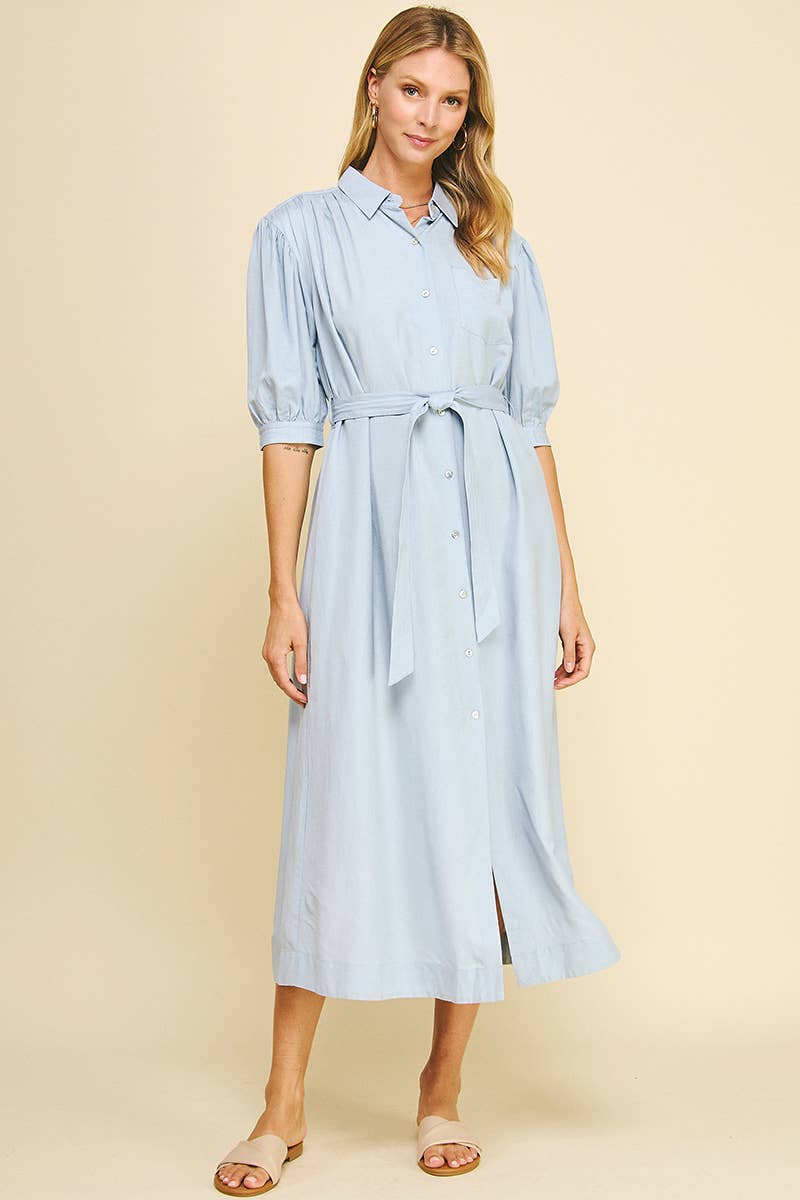 PINCH – Großhandel Kleid – Damen – EINFARBIGES MIDIKLEID AUS LEINEN - 5723D3